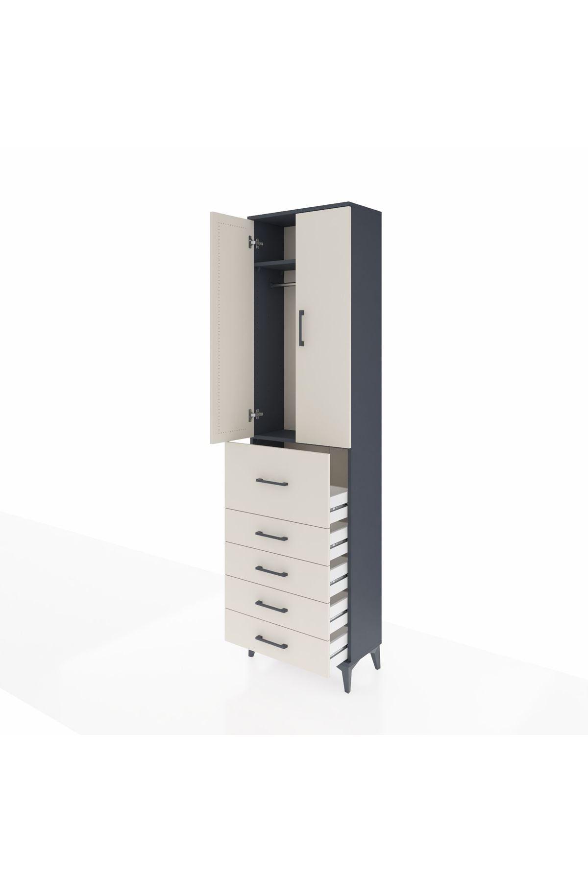 Arges Dolap 2 Raflı 5 Çekmeceli 2 Kapaklı 60x30x221 Antrasit-Aytaşı