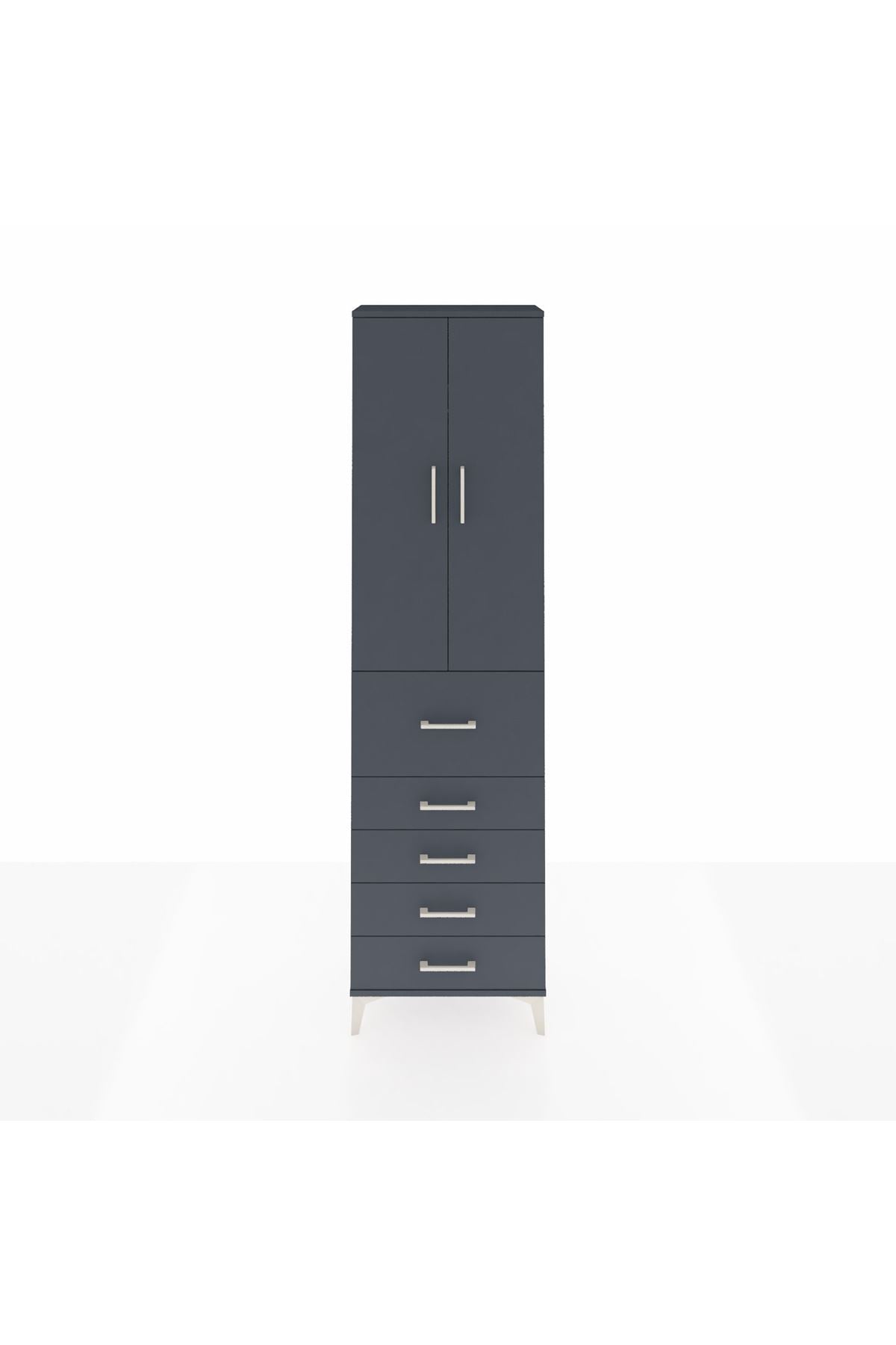 Arges Dolap 2 Raflı 5 Çekmeceli 2 Kapaklı 60x30x221 Antrasit-Antrasit