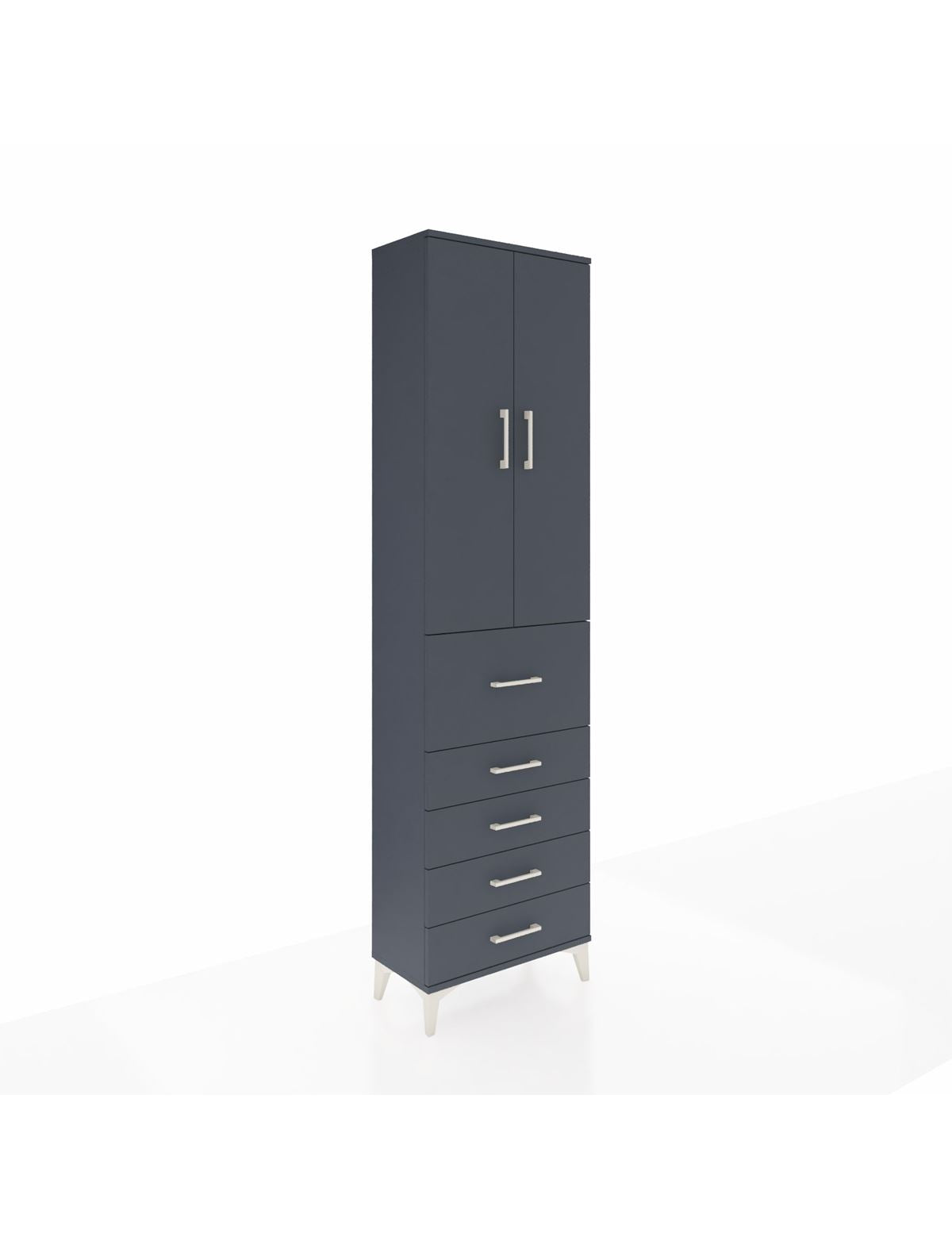 Arges Dolap 2 Raflı 5 Çekmeceli 2 Kapaklı 60x30x221 Antrasit-Antrasit