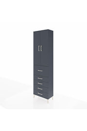 Arges Dolap 2 Raflı 5 Çekmeceli 2 Kapaklı 60x30x221 Antrasit-Antrasit