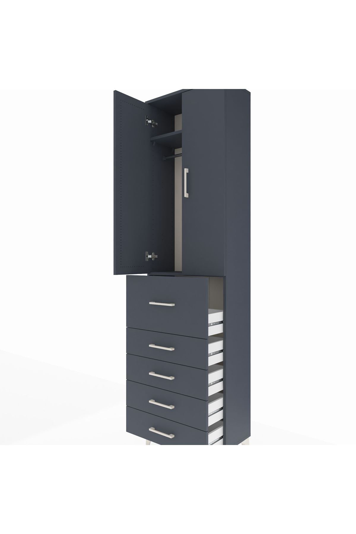 Arges Dolap 2 Raflı 5 Çekmeceli 2 Kapaklı 60x30x221 Antrasit-Antrasit