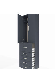 Arges Dolap 2 Raflı 5 Çekmeceli 2 Kapaklı 60x30x221 Antrasit-Antrasit