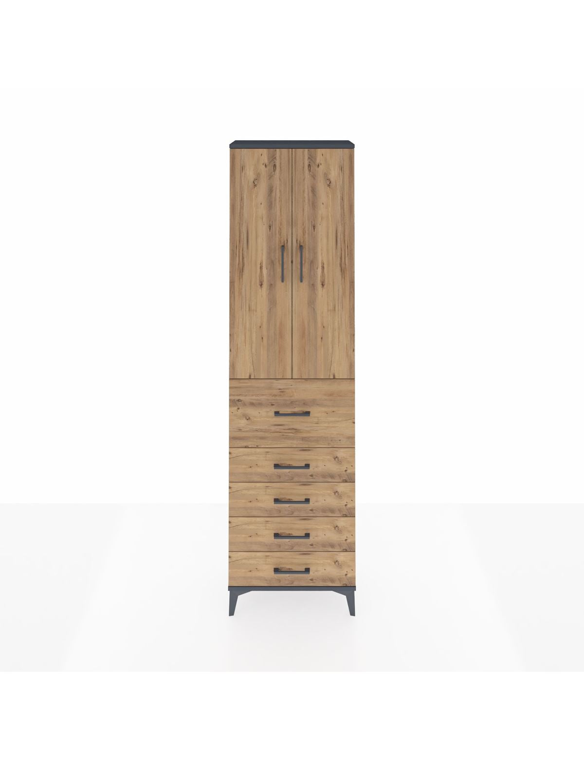 Arges Dolap 2 Raflı 5 Çekmeceli 2 Kapaklı 60x30x221 Antrasit-Çam