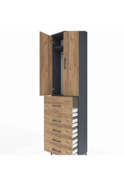 Arges Dolap 2 Raflı 5 Çekmeceli 2 Kapaklı 60x30x221 Antrasit-Çam