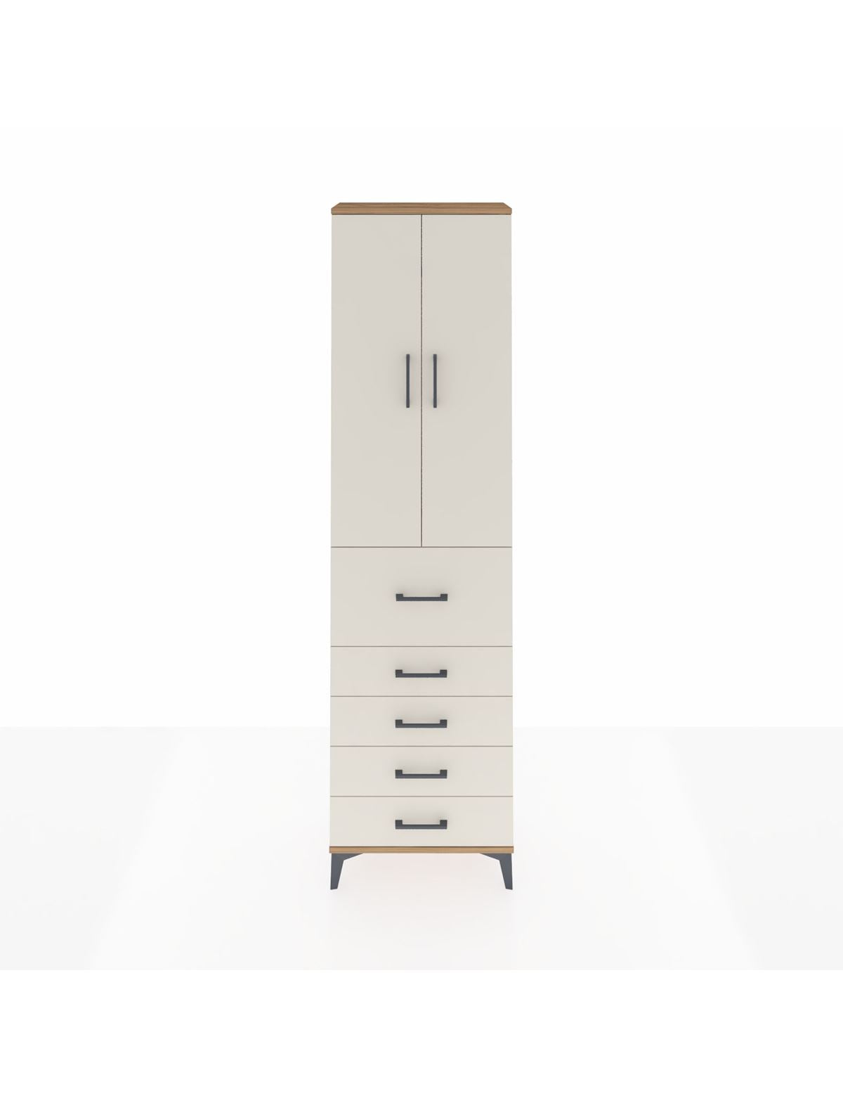 Arges Dolap 2 Raflı 5 Çekmeceli 2 Kapaklı 60x30x221 Çam-Aytaşı