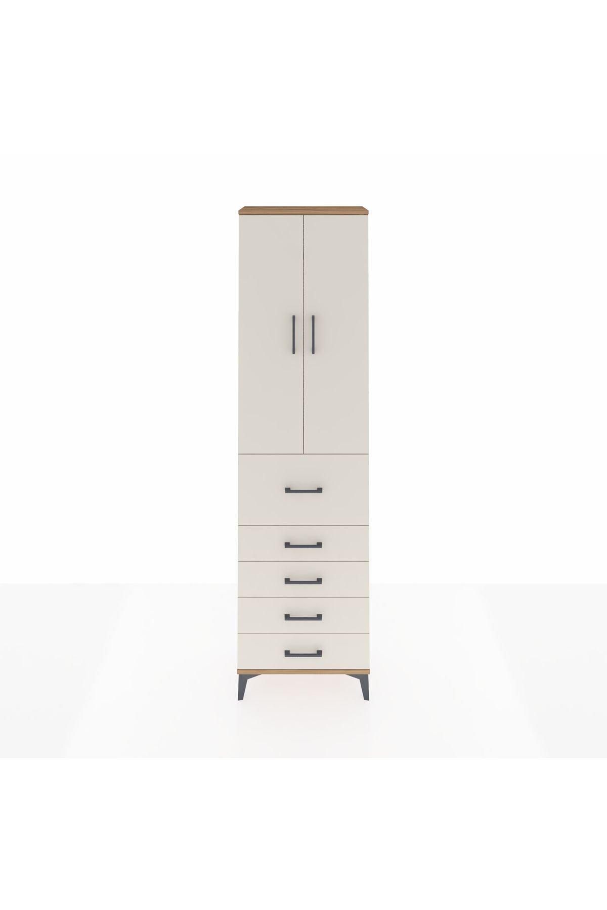 Arges Dolap 2 Raflı 5 Çekmeceli 2 Kapaklı 60x30x221 Çam-Aytaşı