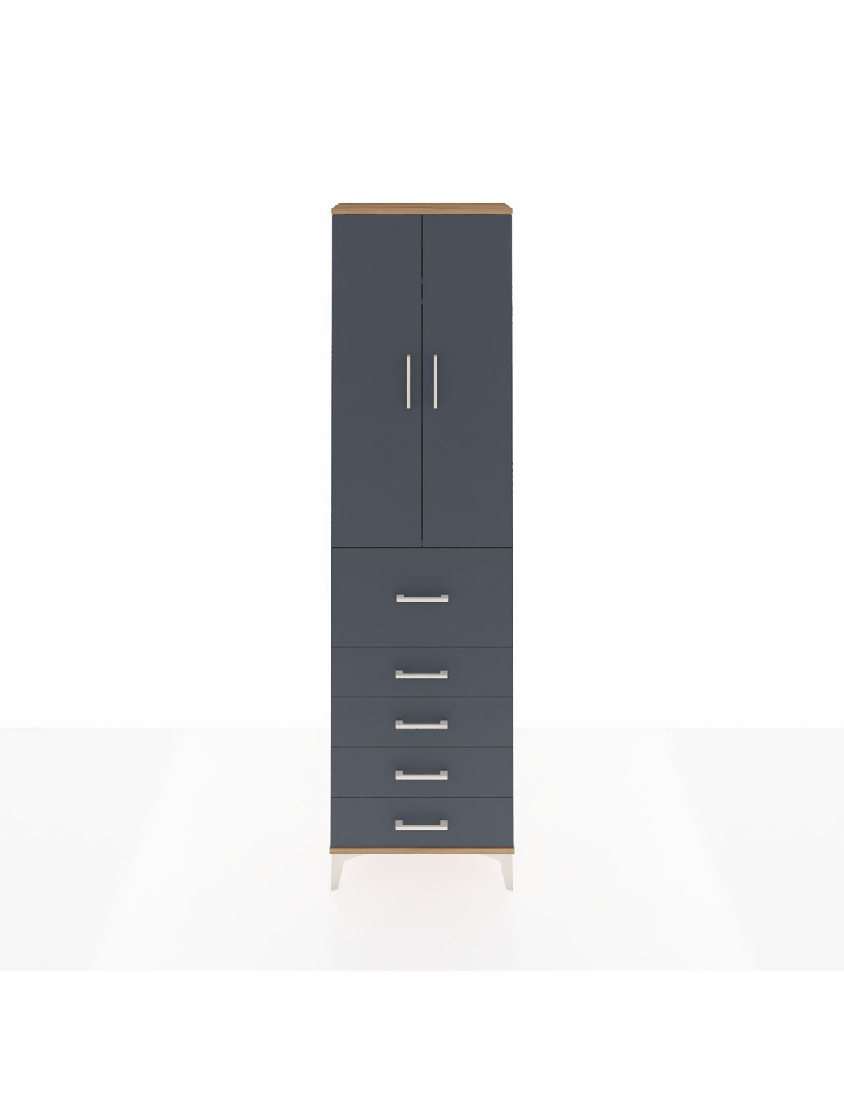 Arges Dolap 2 Raflı 5 Çekmeceli 2 Kapaklı 60x30x221 Çam-Antrasit