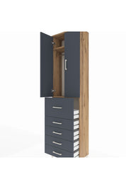 Arges Dolap 2 Raflı 5 Çekmeceli 2 Kapaklı 60x30x221 Çam-Antrasit