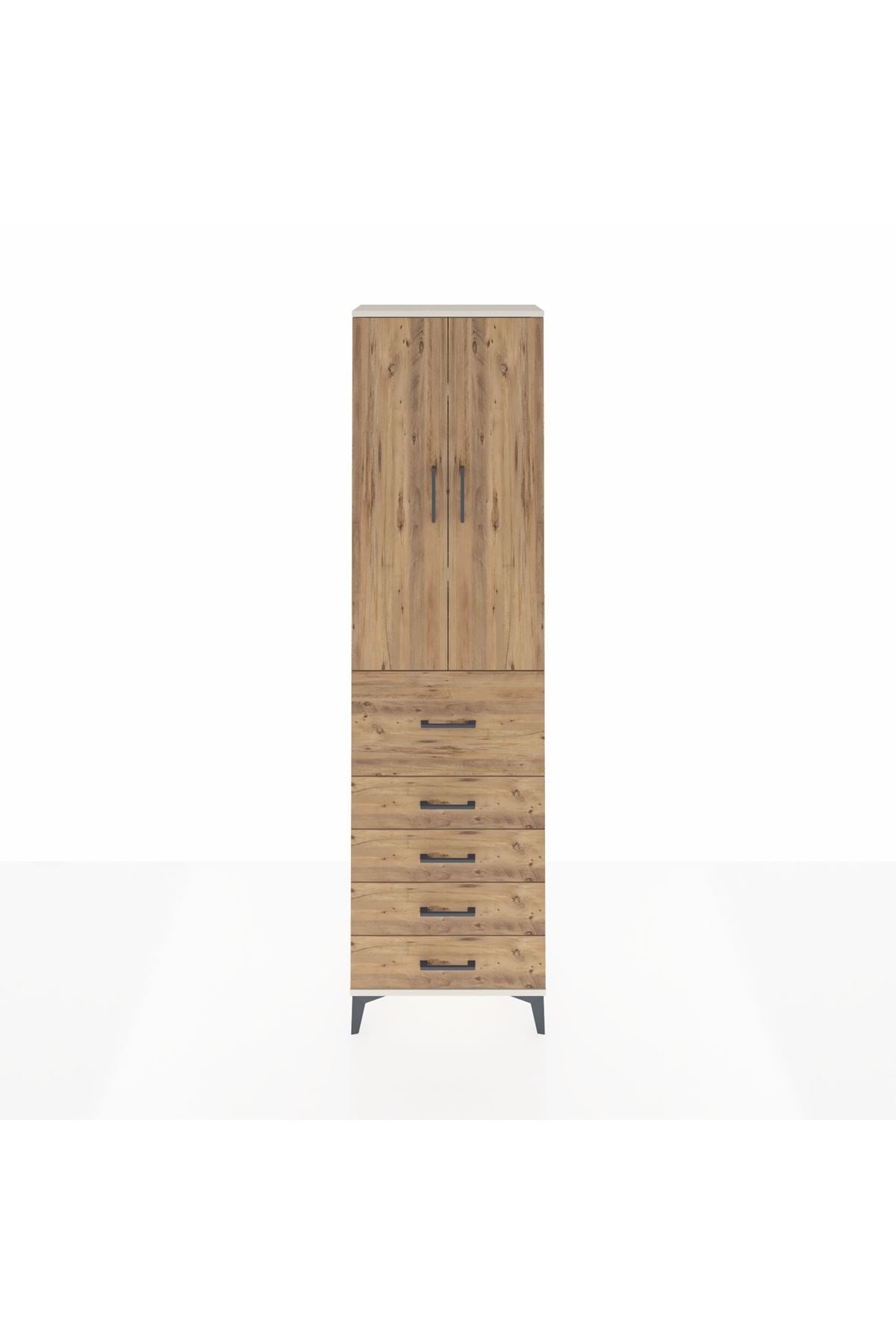 Arges Dolap 3 Raflı 5 Çekmeceli 2 Kapaklı 60x30x221 Aytaşı-Çam