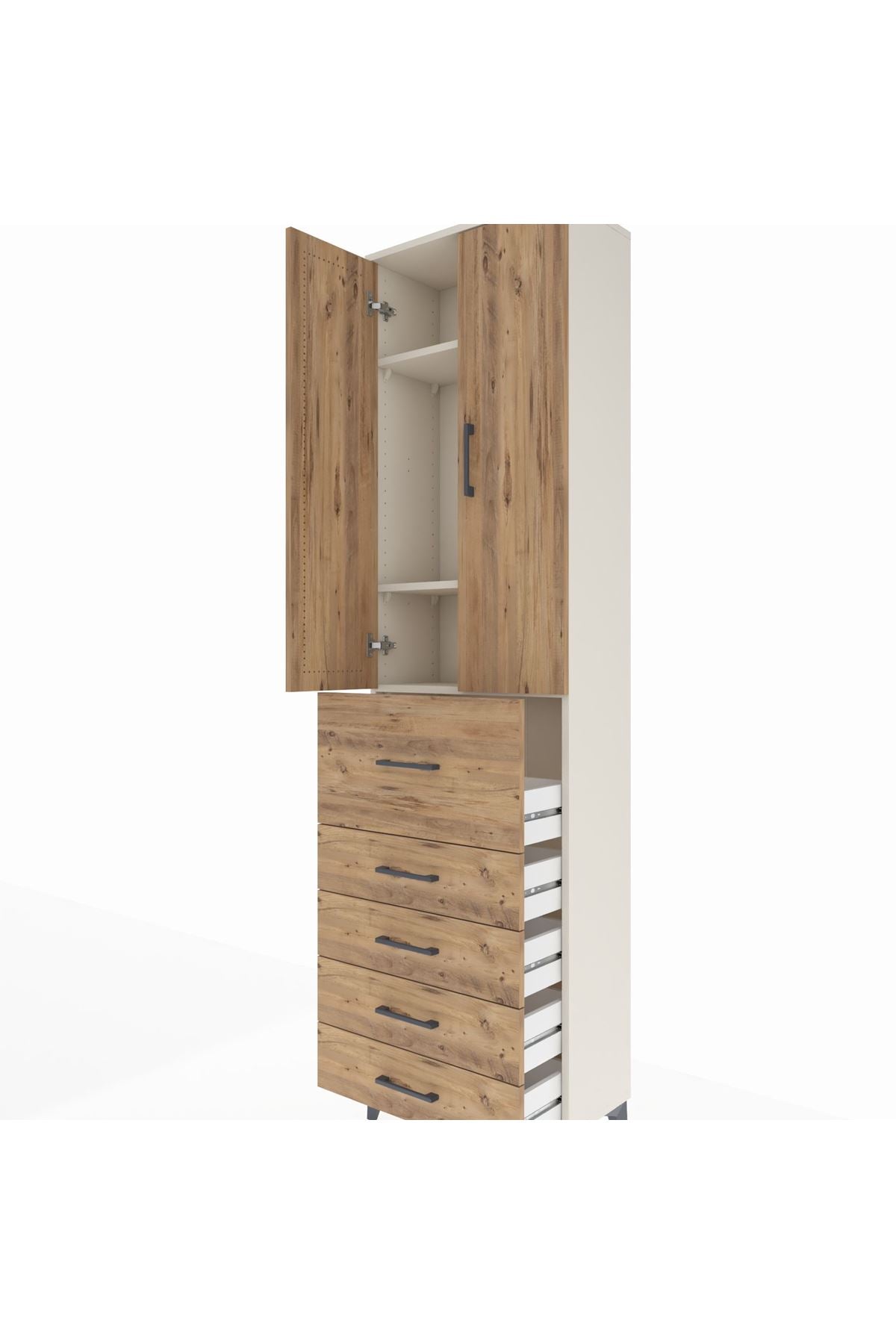 Arges Dolap 3 Raflı 5 Çekmeceli 2 Kapaklı 60x30x221 Aytaşı-Çam