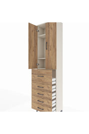 Arges Dolap 3 Raflı 5 Çekmeceli 2 Kapaklı 60x30x221 Aytaşı-Çam