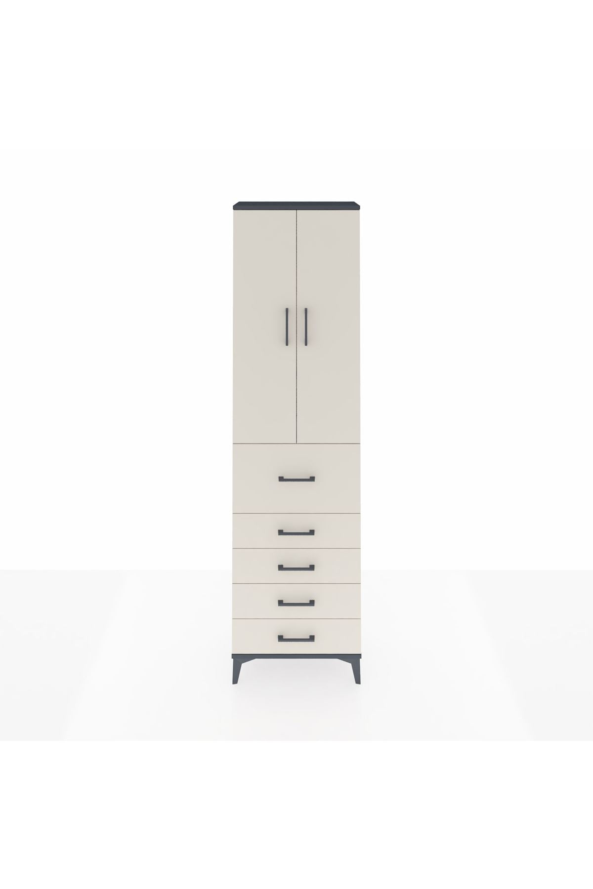 Arges Dolap 3 Raflı 5 Çekmeceli 2 Kapaklı 60x30x221 Antrasit-Aytaşı