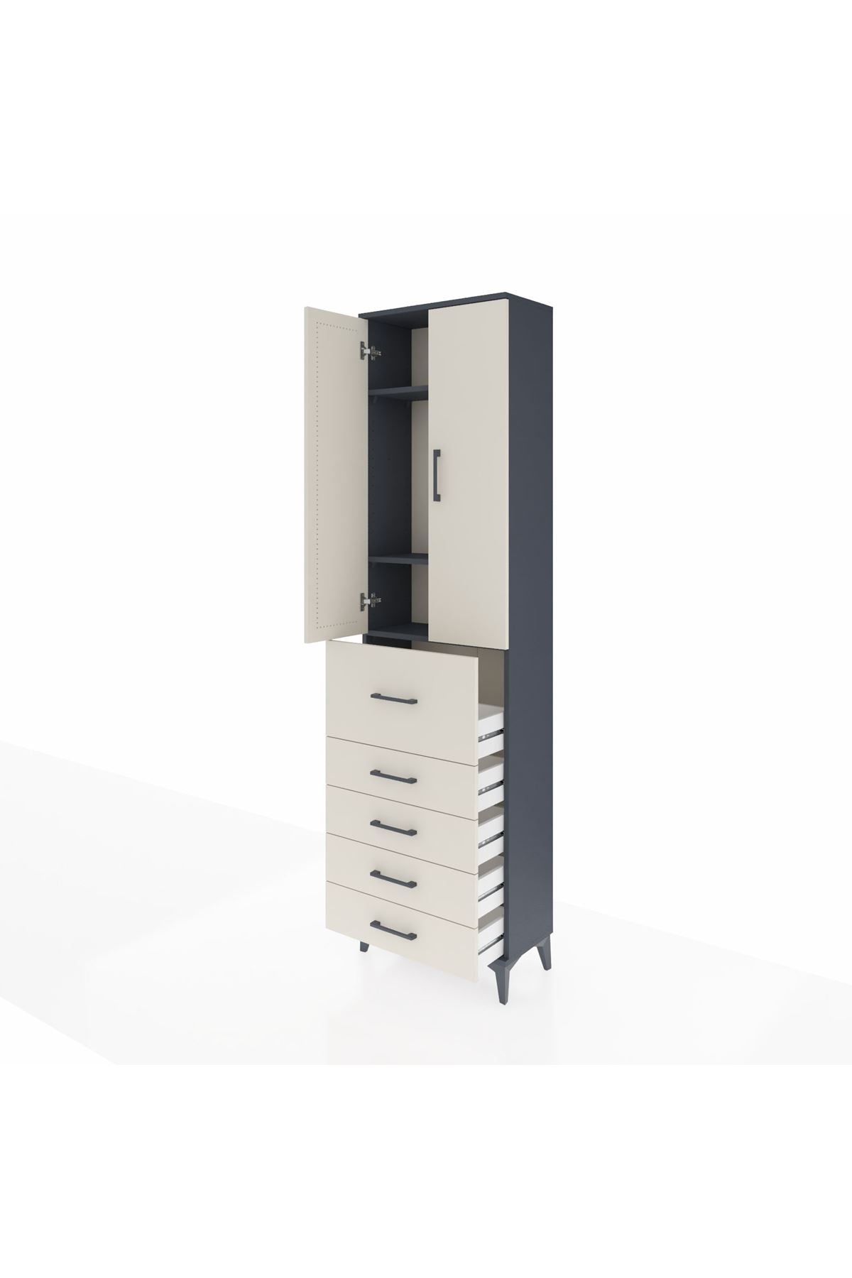 Arges Dolap 3 Raflı 5 Çekmeceli 2 Kapaklı 60x30x221 Antrasit-Aytaşı