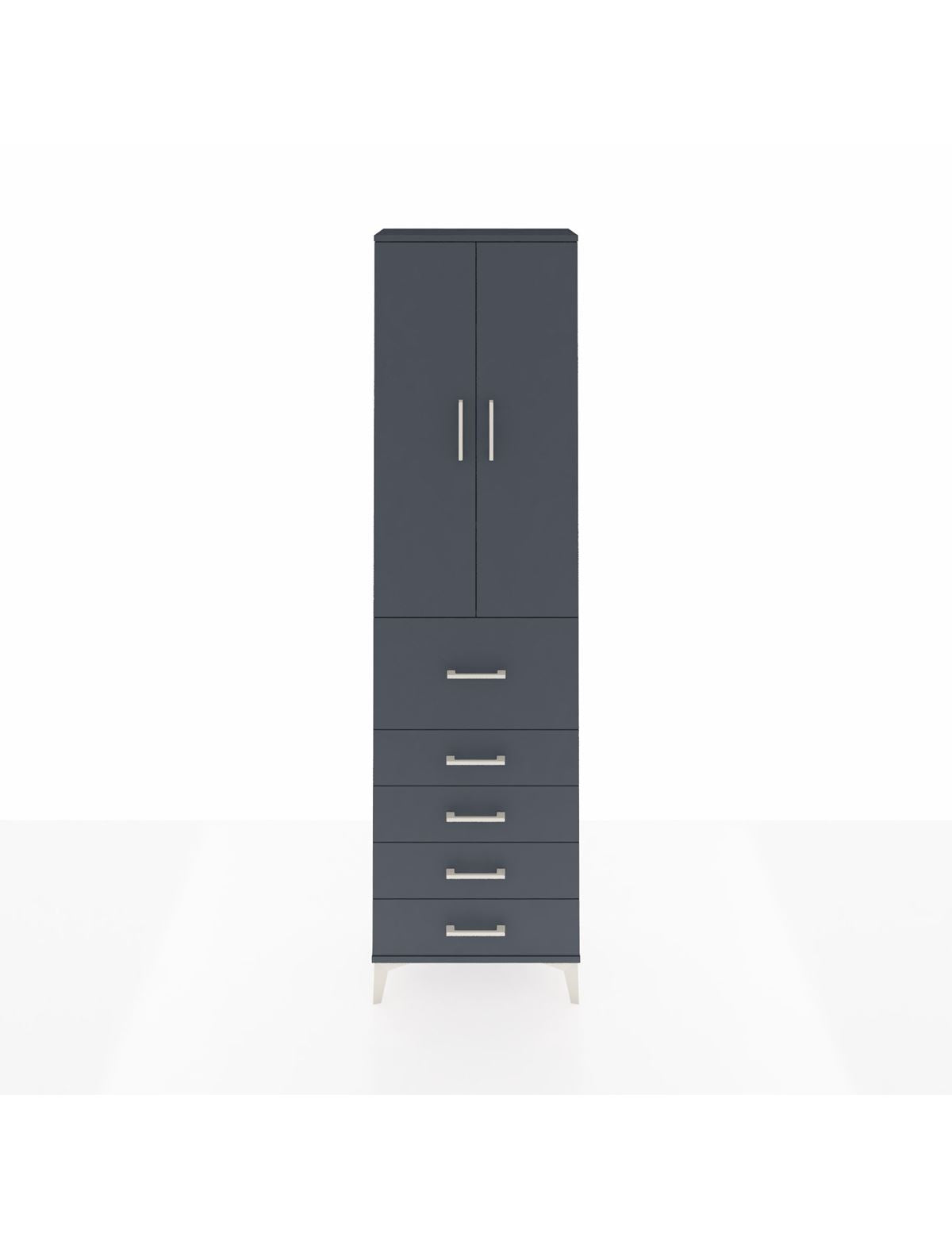 Arges Dolap 3 Raflı 5 Çekmeceli 2 Kapaklı 60x30x221 Antrasit-Antrasit