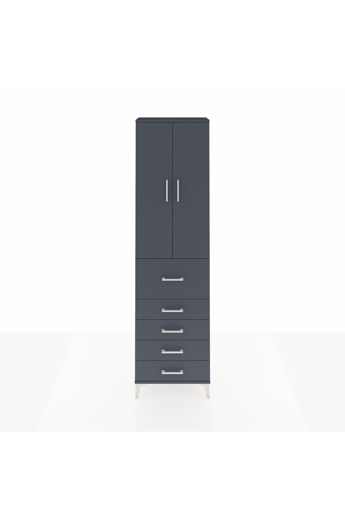 Arges Dolap 3 Raflı 5 Çekmeceli 2 Kapaklı 60x30x221 Antrasit-Antrasit