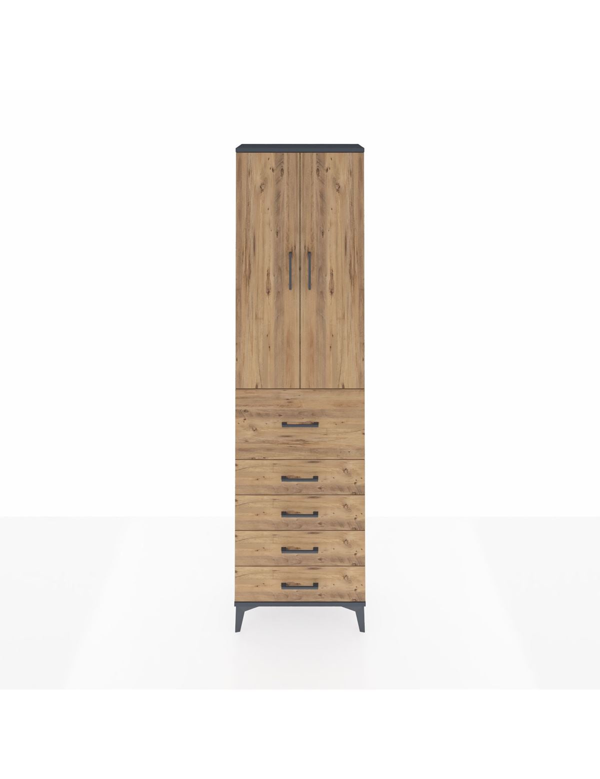 Arges Dolap 3 Raflı 5 Çekmeceli 2 Kapaklı 60x30x221 Antrasit-Çam