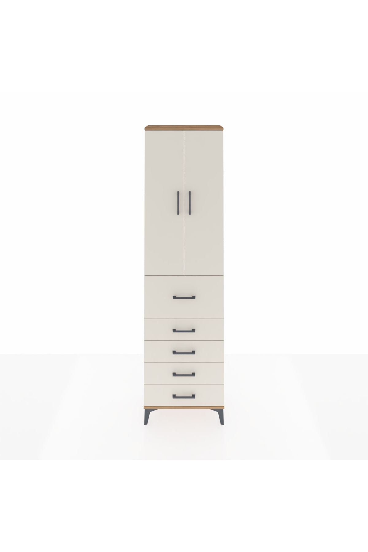 Arges Dolap 3 Raflı 5 Çekmeceli 2 Kapaklı 60x30x221 Çam-Aytaşı