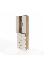Arges Dolap 3 Raflı 5 Çekmeceli 2 Kapaklı 60x30x221 Çam-Aytaşı