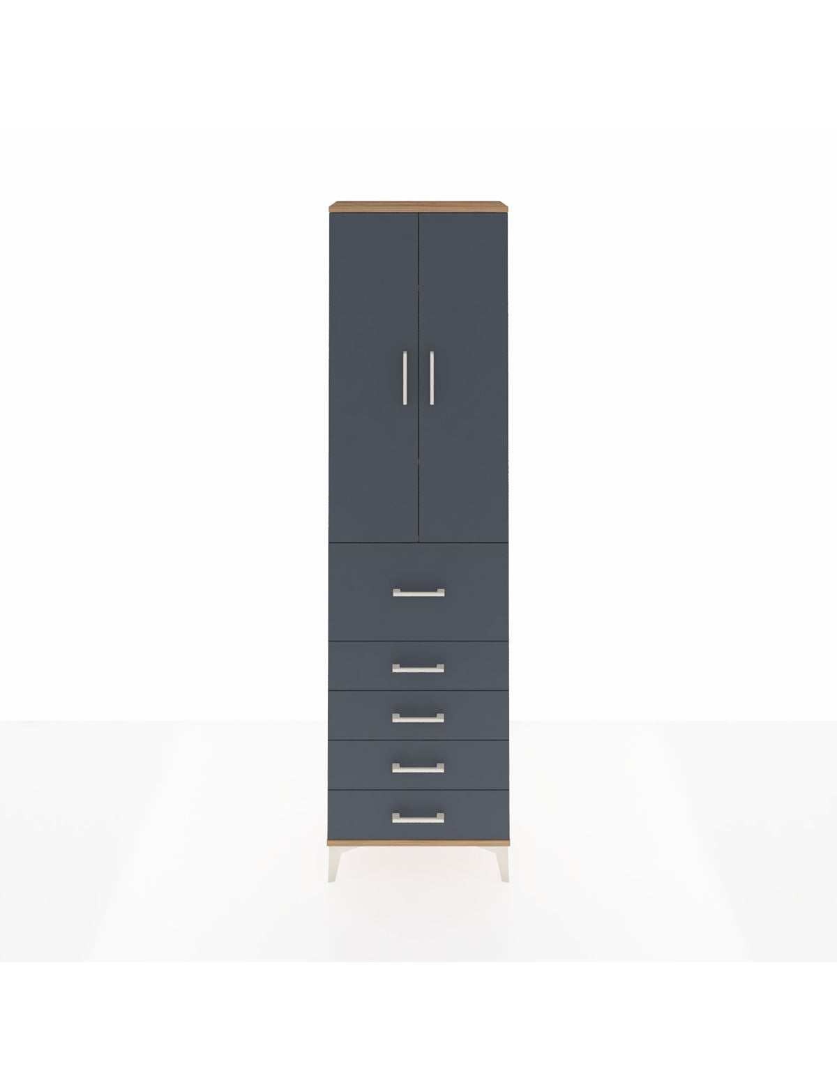 Arges Dolap 3 Raflı 5 Çekmeceli 2 Kapaklı 60x30x221 Çam-Antrasit