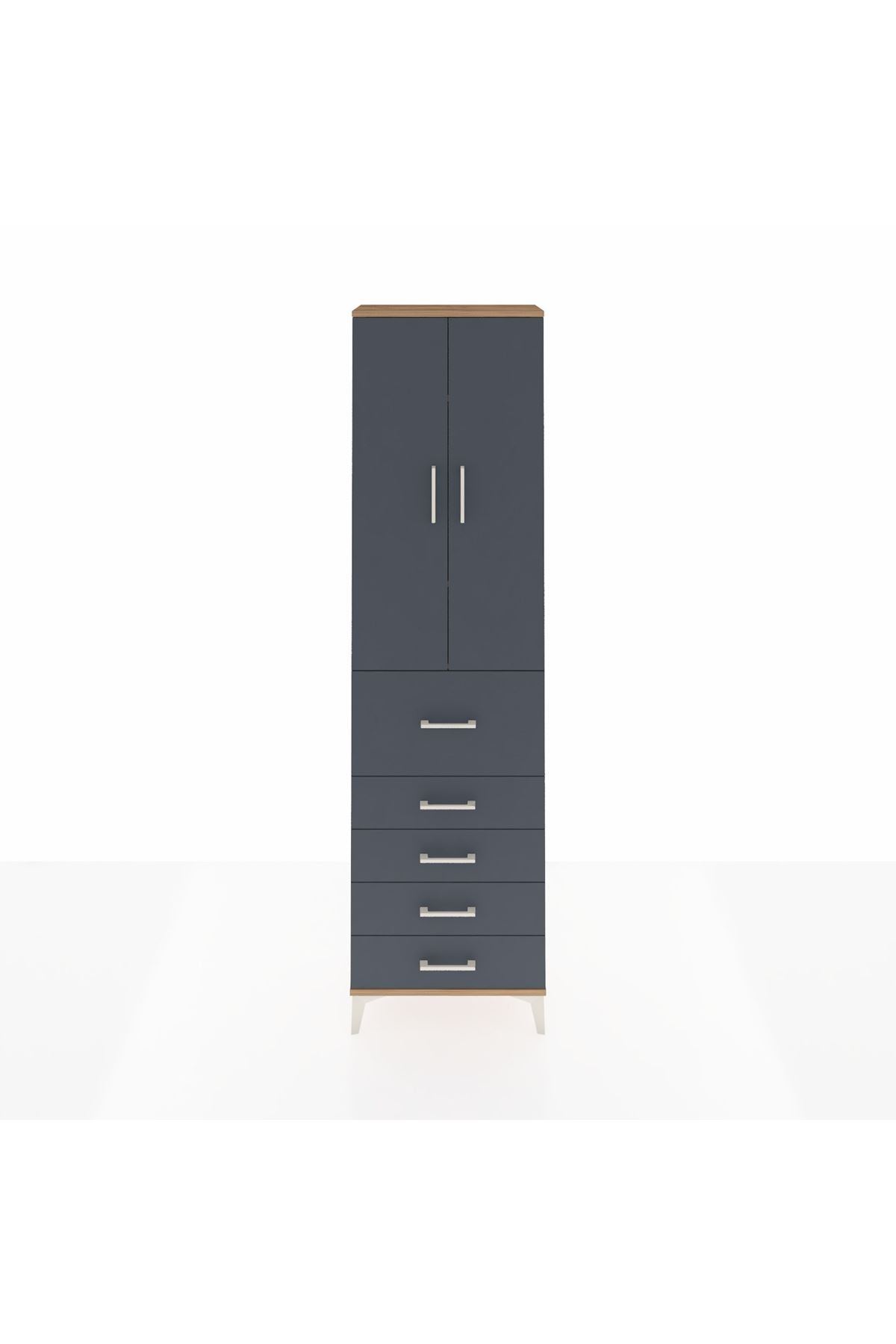 Arges Dolap 3 Raflı 5 Çekmeceli 2 Kapaklı 60x30x221 Çam-Antrasit