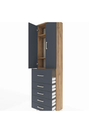 Arges Dolap 3 Raflı 5 Çekmeceli 2 Kapaklı 60x30x221 Çam-Antrasit