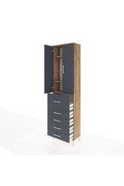 Arges Dolap 3 Raflı 5 Çekmeceli 2 Kapaklı 60x30x221 Çam-Antrasit