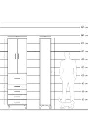 Arges Dolap 3 Raflı 5 Çekmeceli 2 Kapaklı 60x30x221 Çam-Antrasit