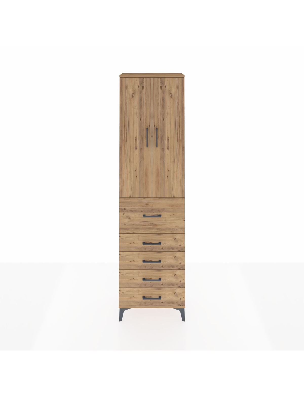 Arges Dolap 3 Raflı 5 Çekmeceli 2 Kapaklı 60x30x221 Çam-Çam