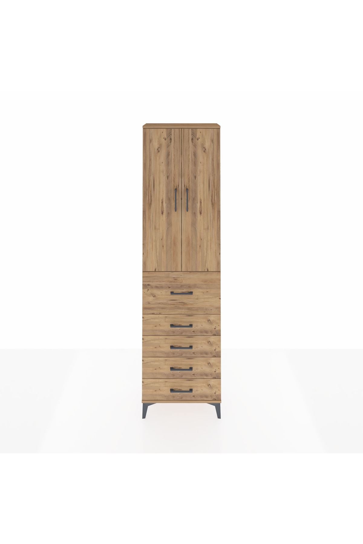 Arges Dolap 3 Raflı 5 Çekmeceli 2 Kapaklı 60x30x221 Çam-Çam