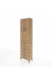 Arges Dolap 3 Raflı 5 Çekmeceli 2 Kapaklı 60x30x221 Çam-Çam