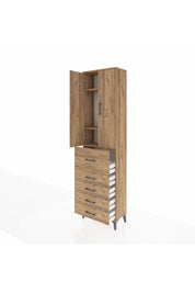 Arges Dolap 3 Raflı 5 Çekmeceli 2 Kapaklı 60x30x221 Çam-Çam