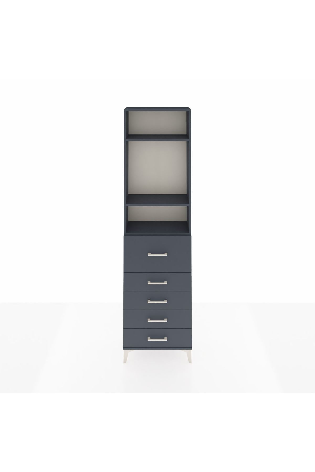 Arges Dolap 3 Raflı 5 Çekmeceli 60x30x221 Antrasit-Antrasit