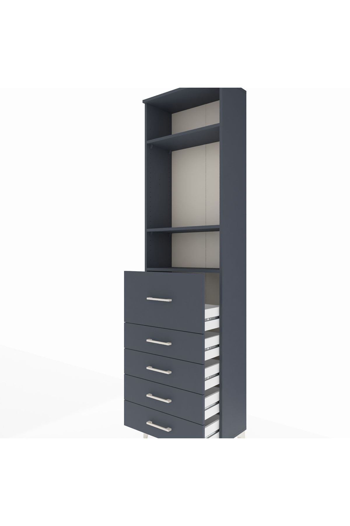 Arges Dolap 3 Raflı 5 Çekmeceli 60x30x221 Antrasit-Antrasit