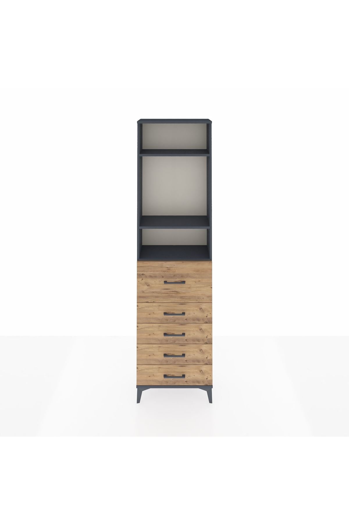 Arges Dolap 3 Raflı 5 Çekmeceli 60x30x221 Antrasit-Çam