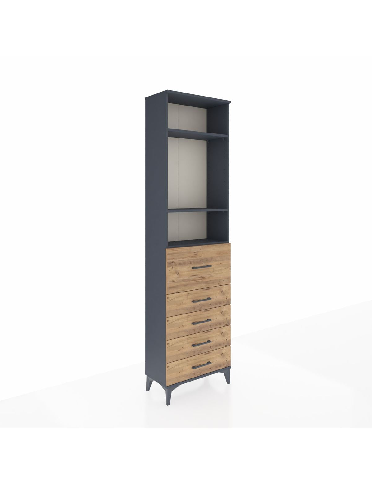 Arges Dolap 3 Raflı 5 Çekmeceli 60x30x221 Antrasit-Çam