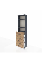 Arges Dolap 3 Raflı 5 Çekmeceli 60x30x221 Antrasit-Çam