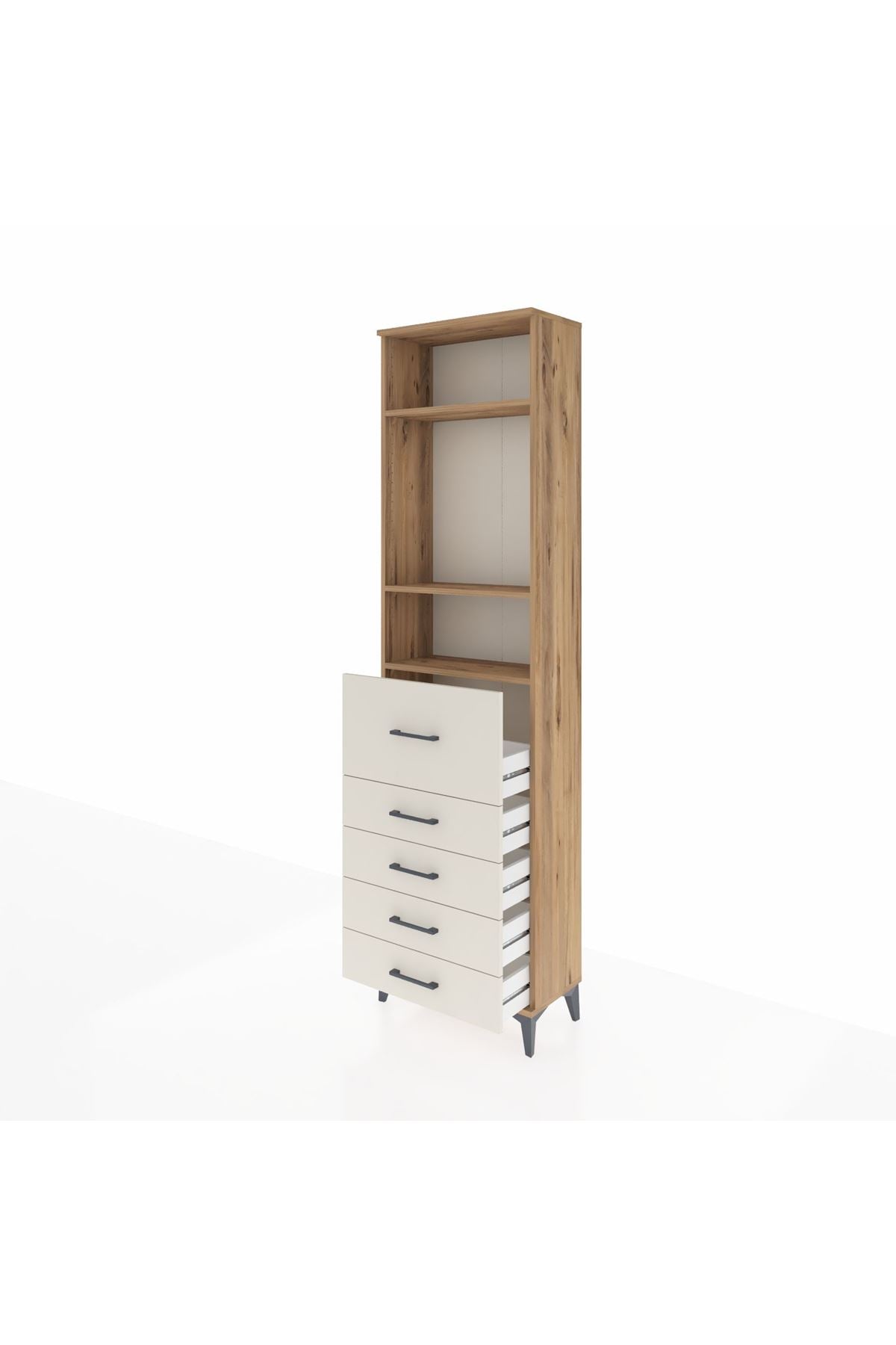 Arges Dolap 3 Raflı 5 Çekmeceli 60x30x221 Çam-Aytaşı