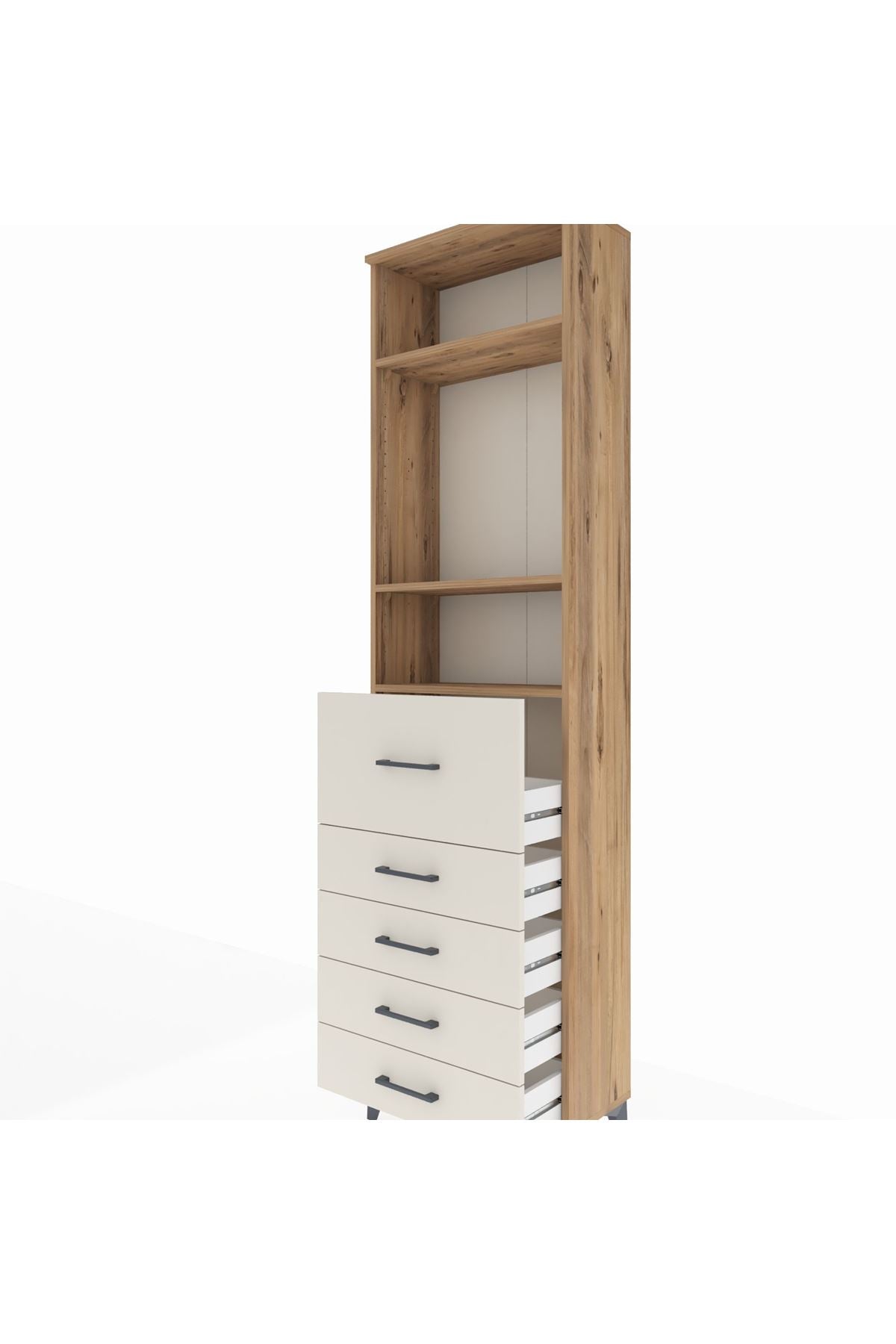 Arges Dolap 3 Raflı 5 Çekmeceli 60x30x221 Çam-Aytaşı