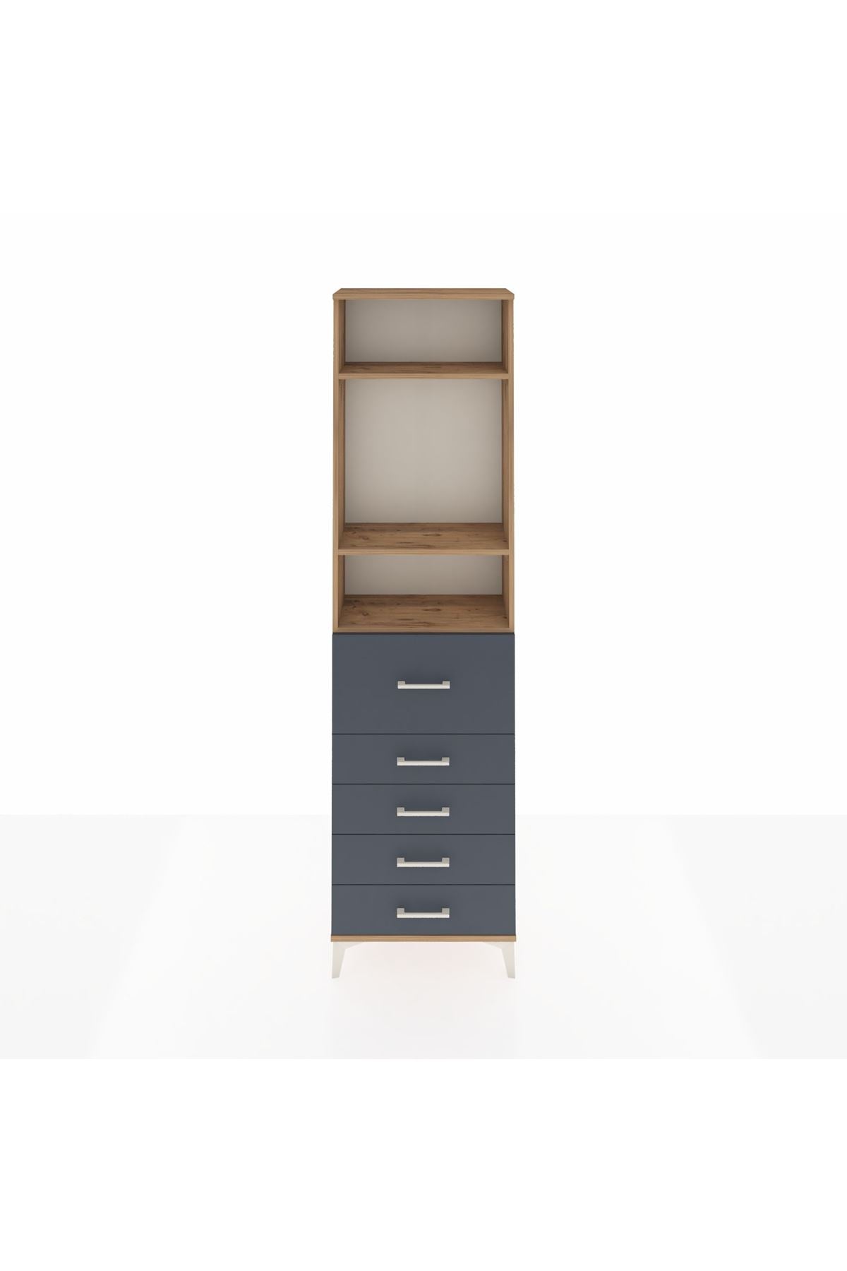 Arges Dolap 3 Raflı 5 Çekmeceli 60x30x221 Çam-Antrasit