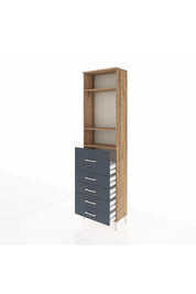 Arges Dolap 3 Raflı 5 Çekmeceli 60x30x221 Çam-Antrasit