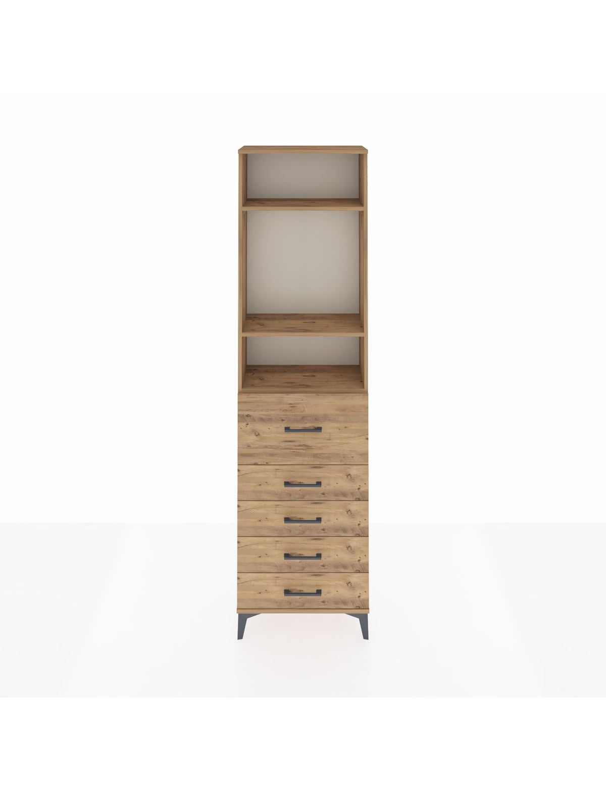 Arges Dolap 3 Raflı 5 Çekmeceli 60x30x221 Çam-Çam