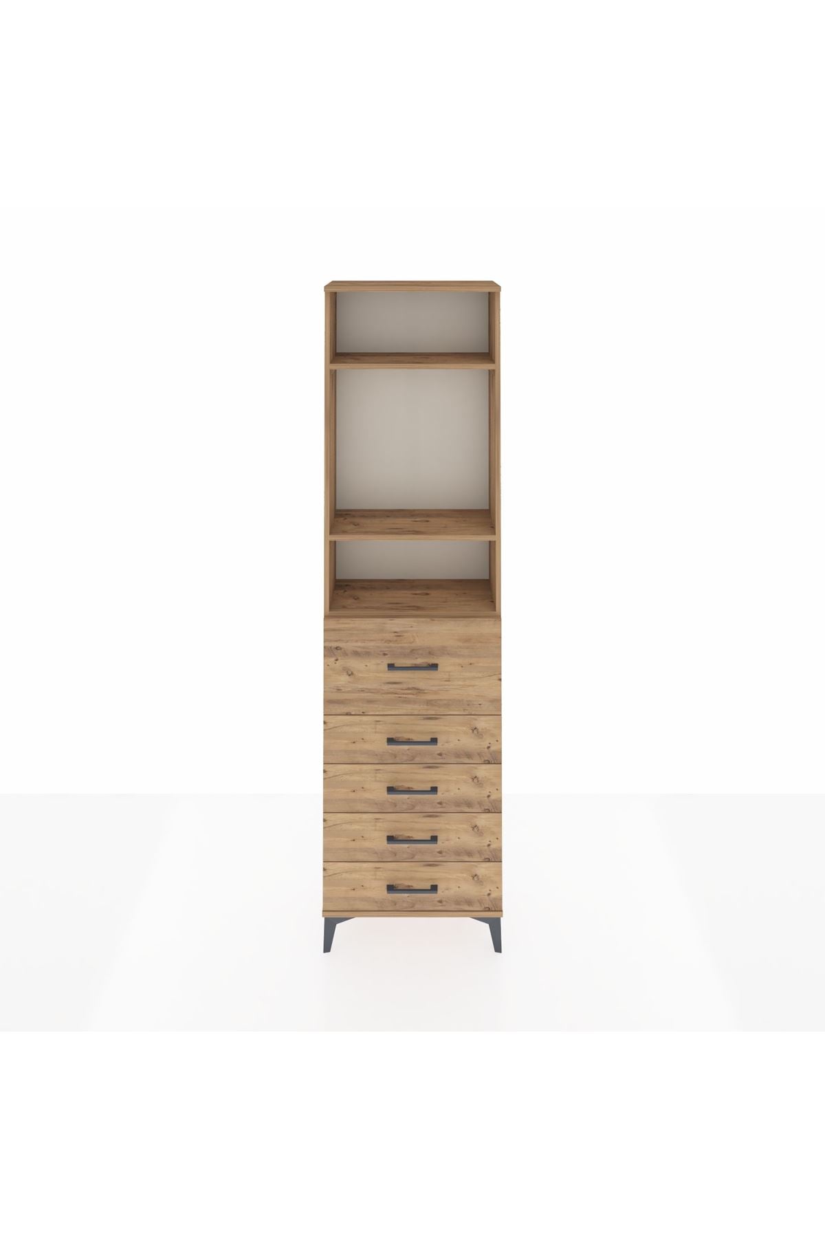 Arges Dolap 3 Raflı 5 Çekmeceli 60x30x221 Çam-Çam