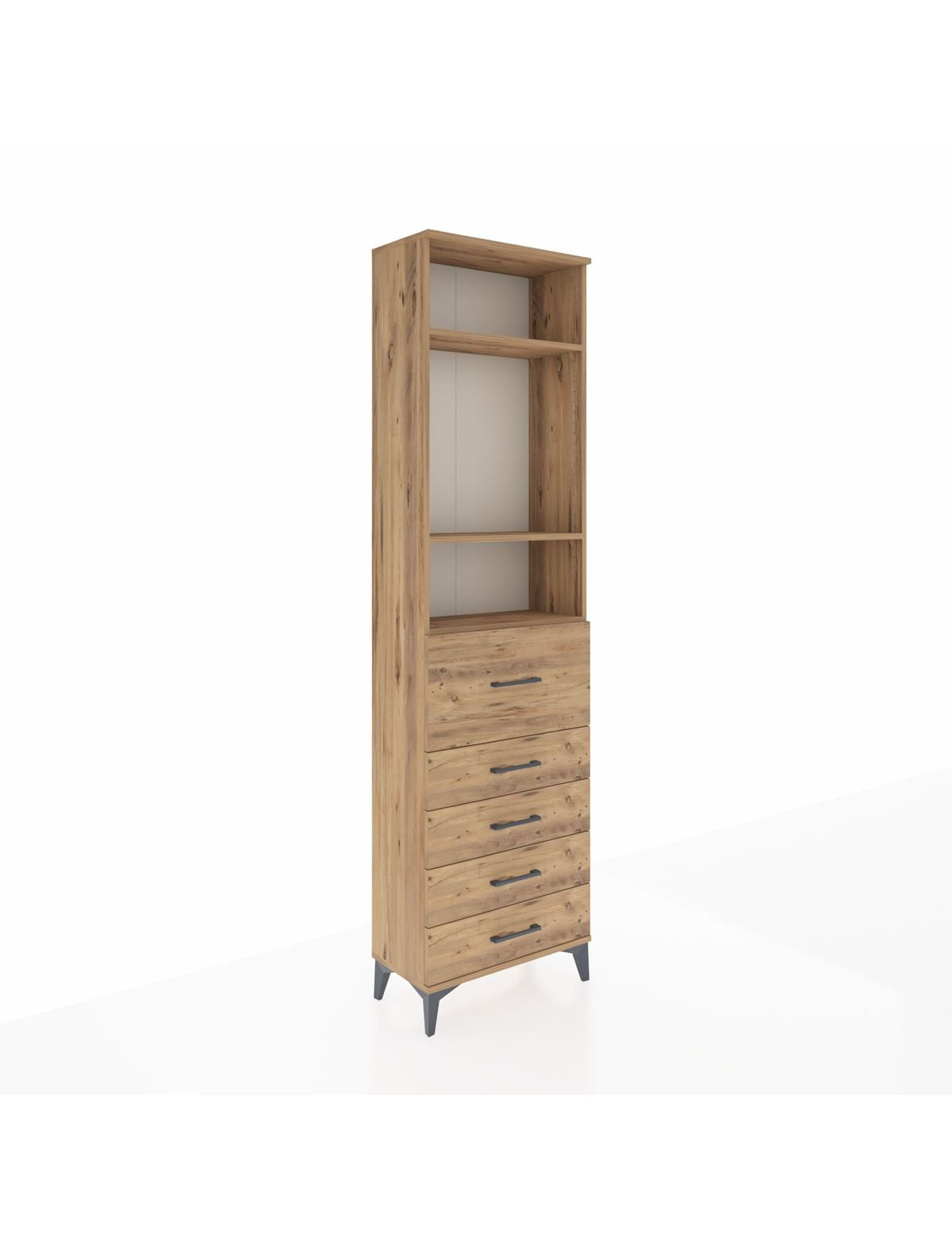 Arges Dolap 3 Raflı 5 Çekmeceli 60x30x221 Çam-Çam