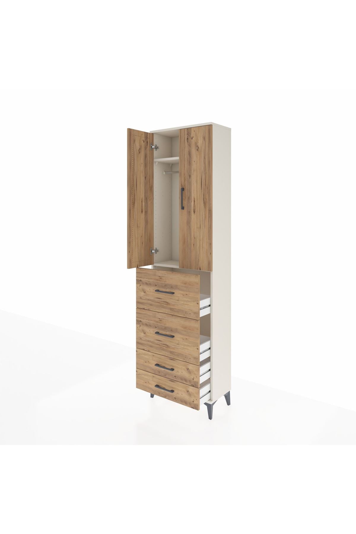 Arges Dolap 2 Raflı 4 Çekmeceli Tek Askılı 60x30x221 Aytaşı-Çam