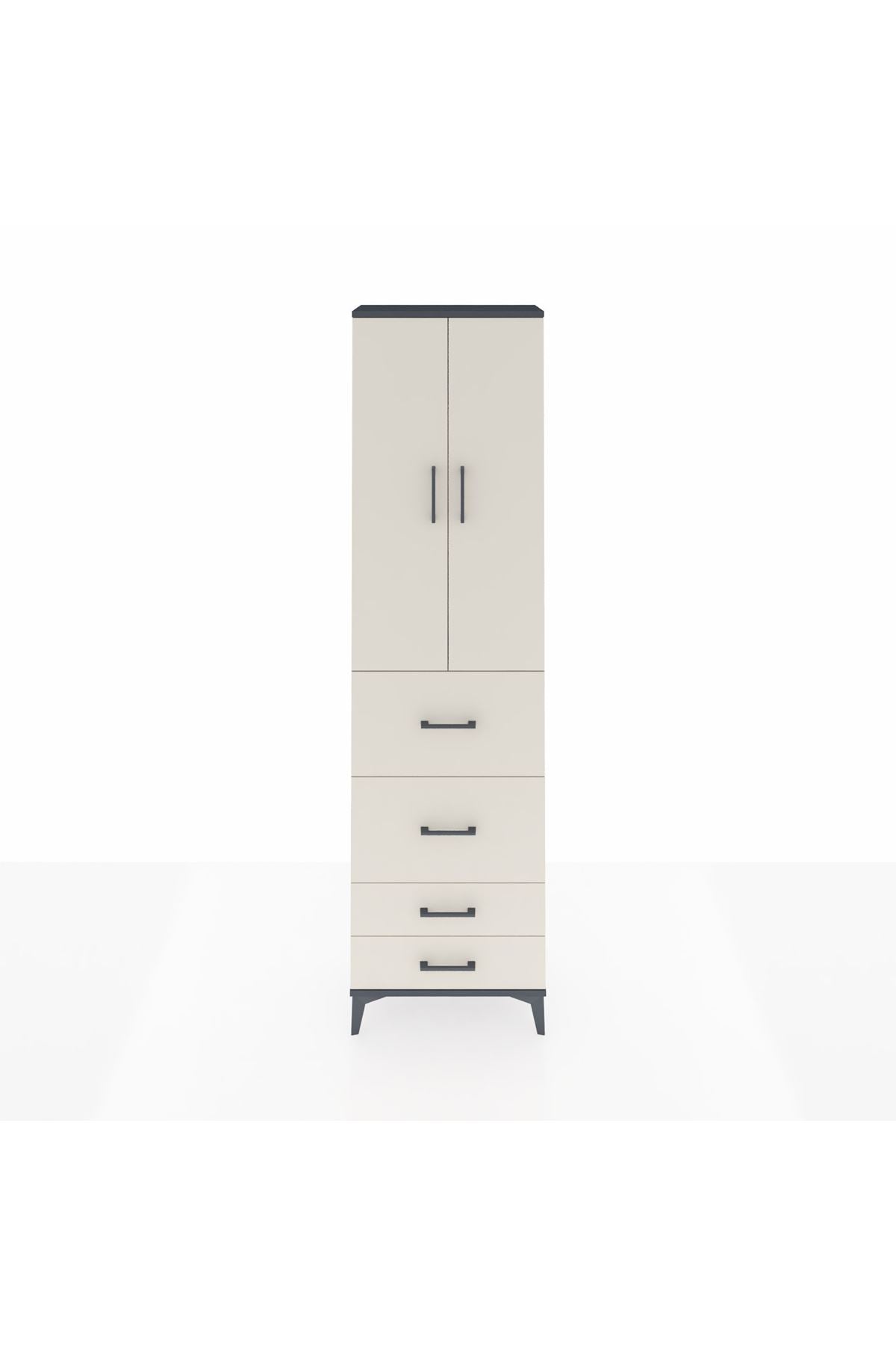 Arges Dolap 2 Raflı 4 Çekmeceli Tek Askılı 60x30x221 Antrasit-Aytaşı