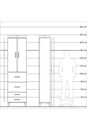 Arges Dolap 2 Raflı 4 Çekmeceli Tek Askılı 60x30x221 Aytaşı-Çam