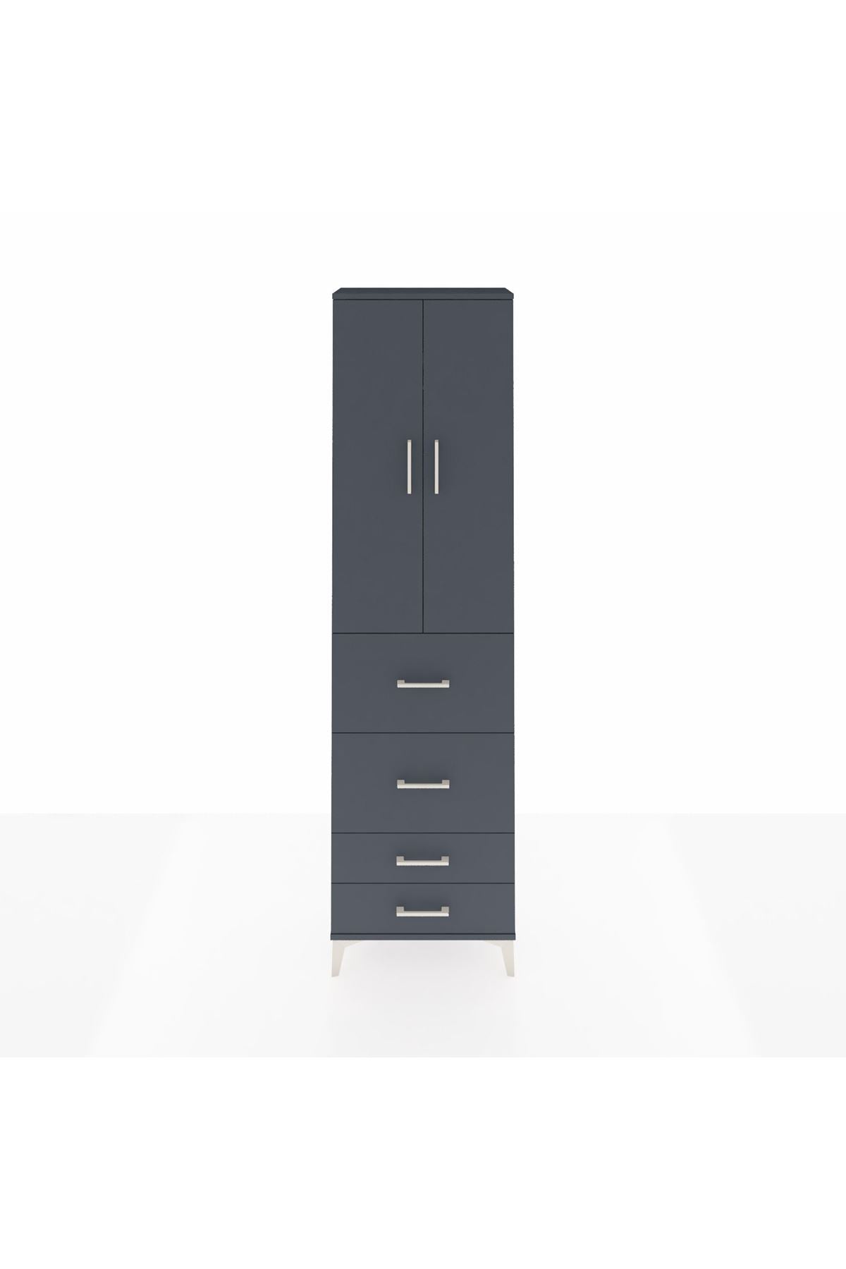 Arges Dolap 2 Raflı 4 Çekmeceli Tek Askılı 60x30x221 Antrasit-Antrasit