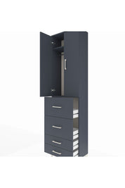 Arges Dolap 2 Raflı 4 Çekmeceli Tek Askılı 60x30x221 Antrasit-Antrasit