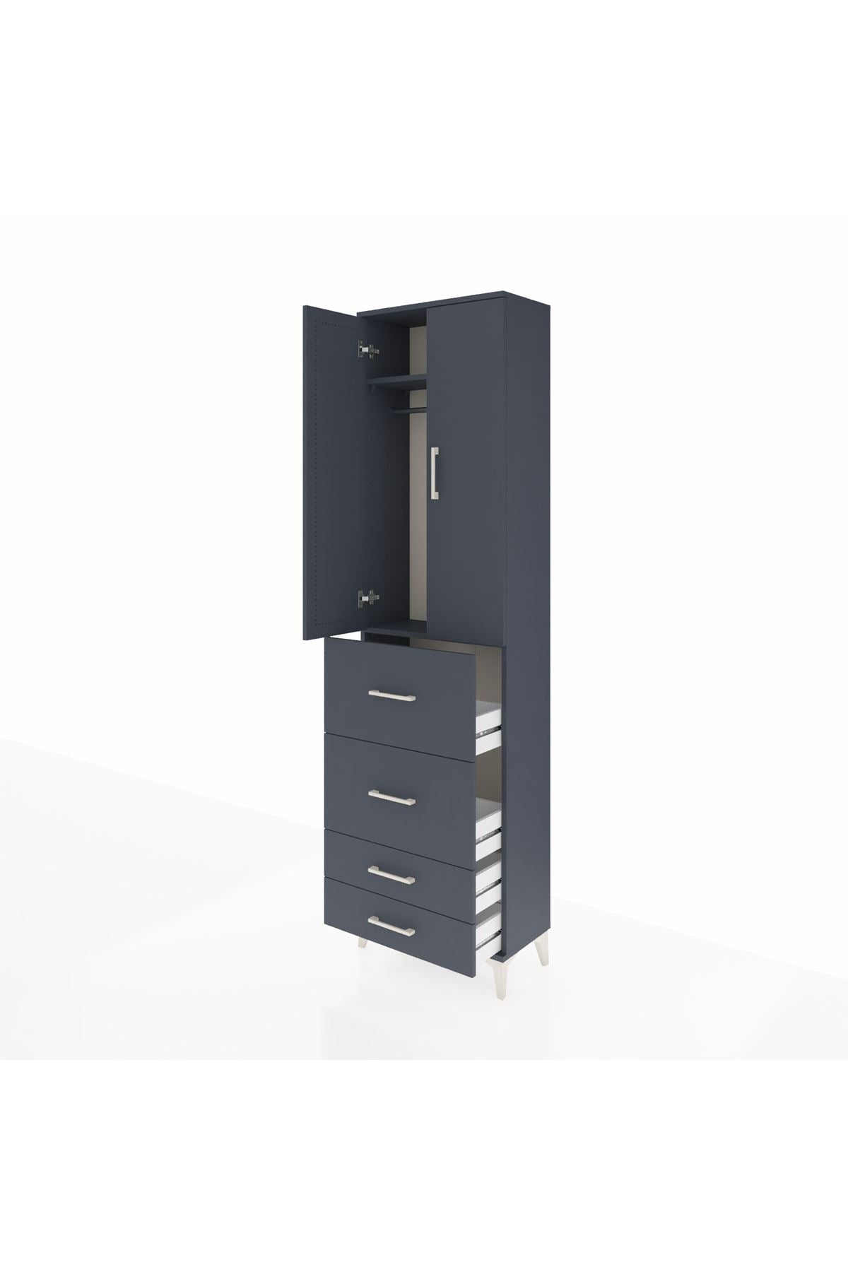 Arges Dolap 2 Raflı 4 Çekmeceli Tek Askılı 60x30x221 Antrasit-Antrasit