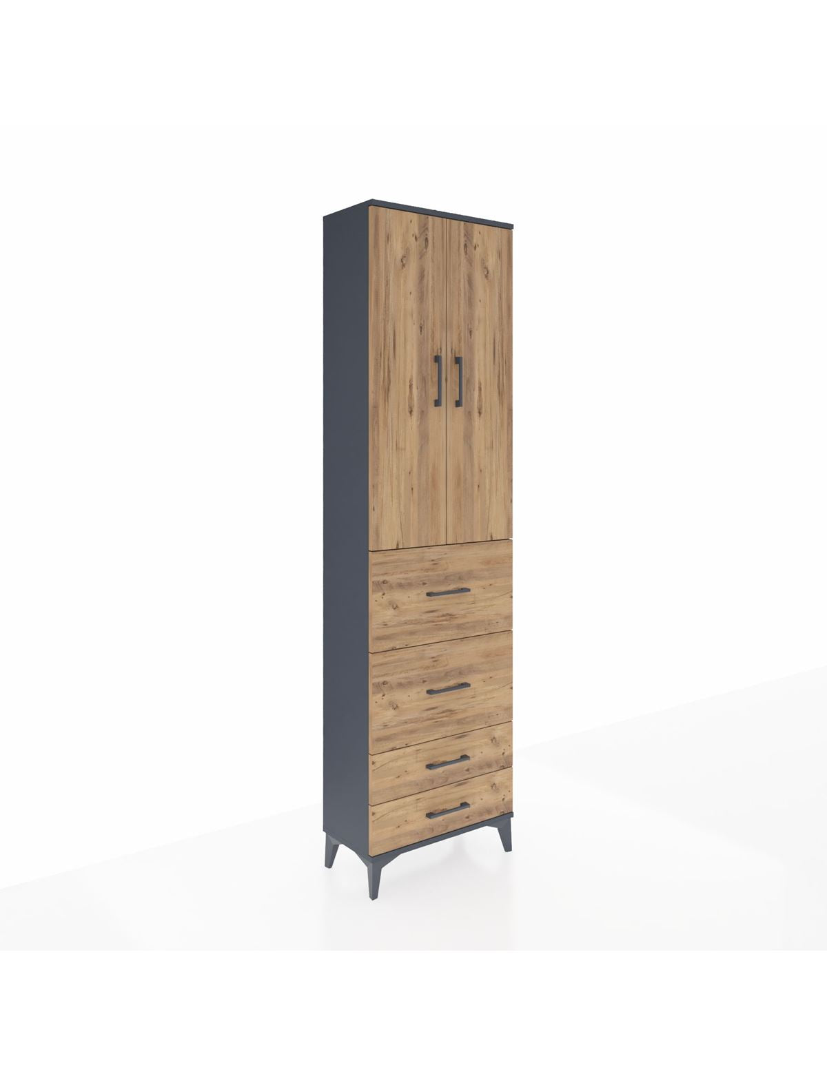 Arges Dolap 2 Raflı 4 Çekmeceli Tek Askılı 60x30x221 Antrasit-Çam